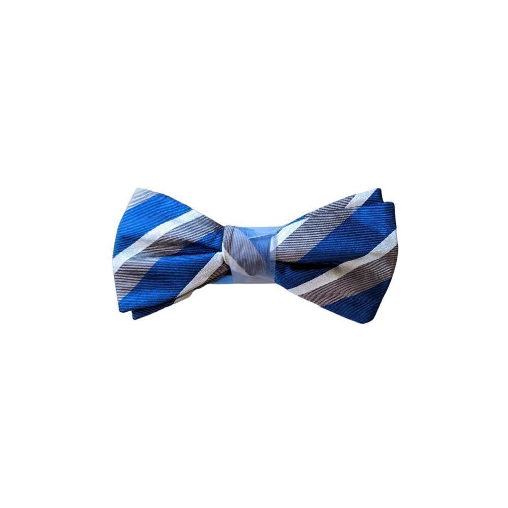 Countess Mara Bow Tie Pre Tied Blue White Gray Striped Adjustable New with Tags